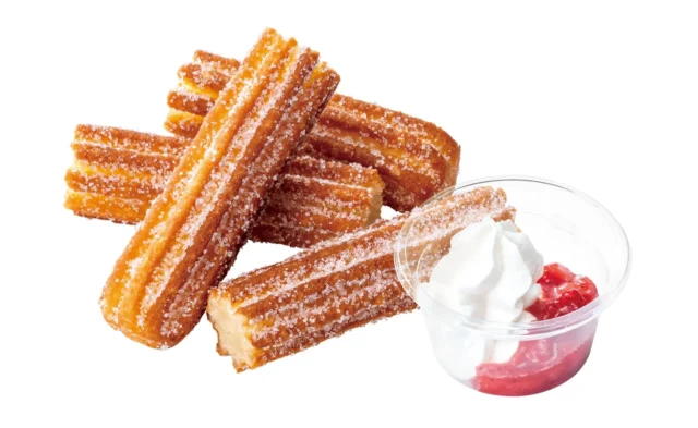 ロッテリアの「ディップチュロ ごろっと苺」チュロと苺ソース、ホイップクリーム