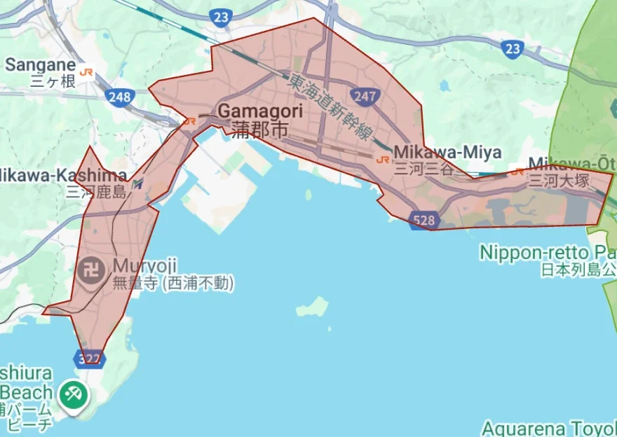 愛知県蒲郡市のUber Eats新規サービスエリア地図