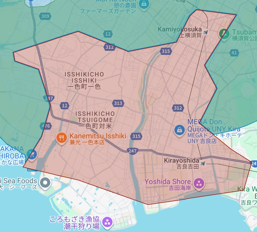 愛知県西尾市のUber Eatsサービス拡大エリア地図