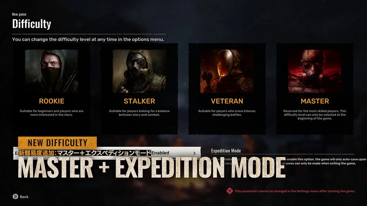 アップデートで追加された新難易度「MASTER + EXPEDITION MODE」選択画面