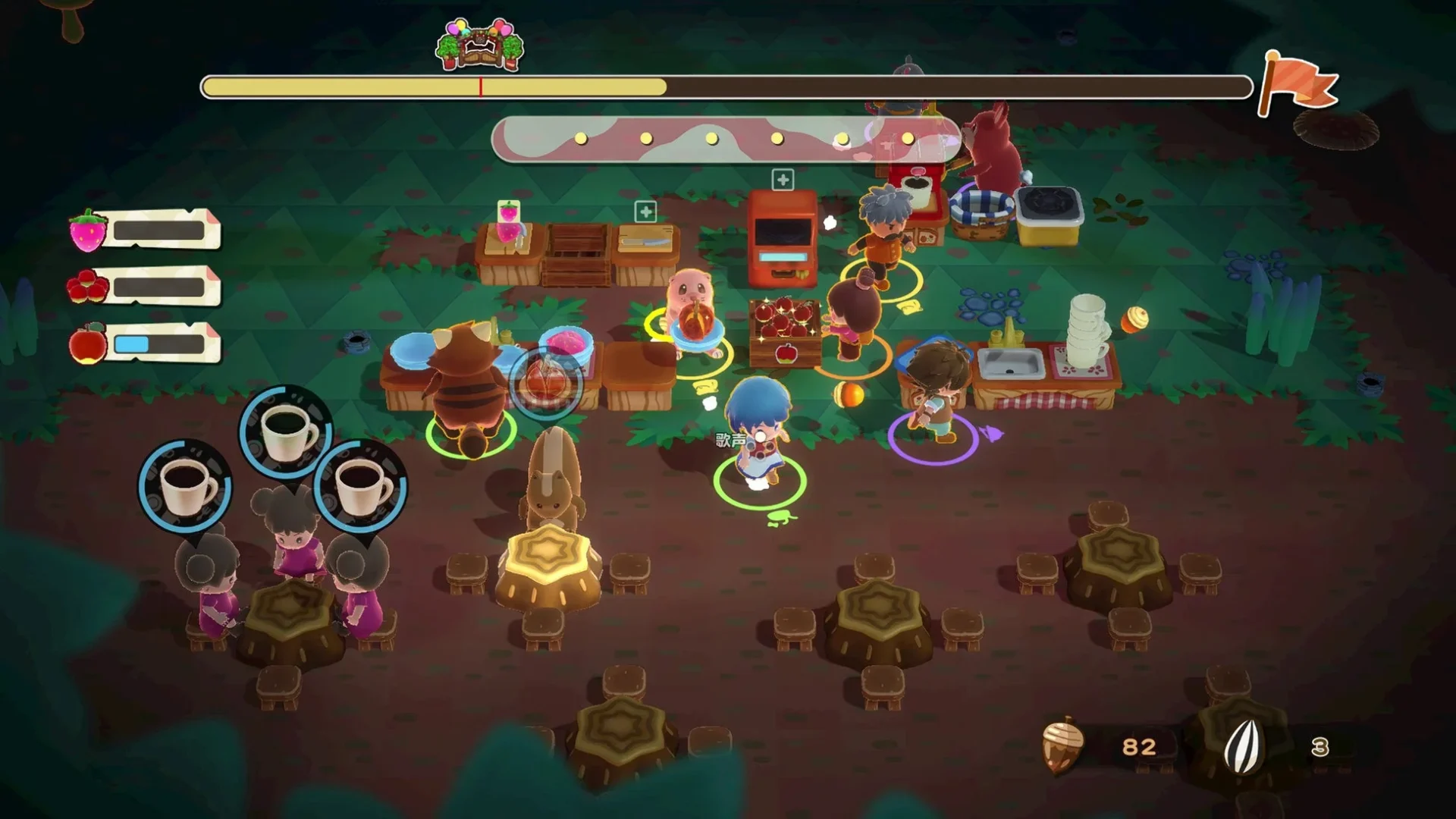 森ステージでコーヒーショップを経営する様子