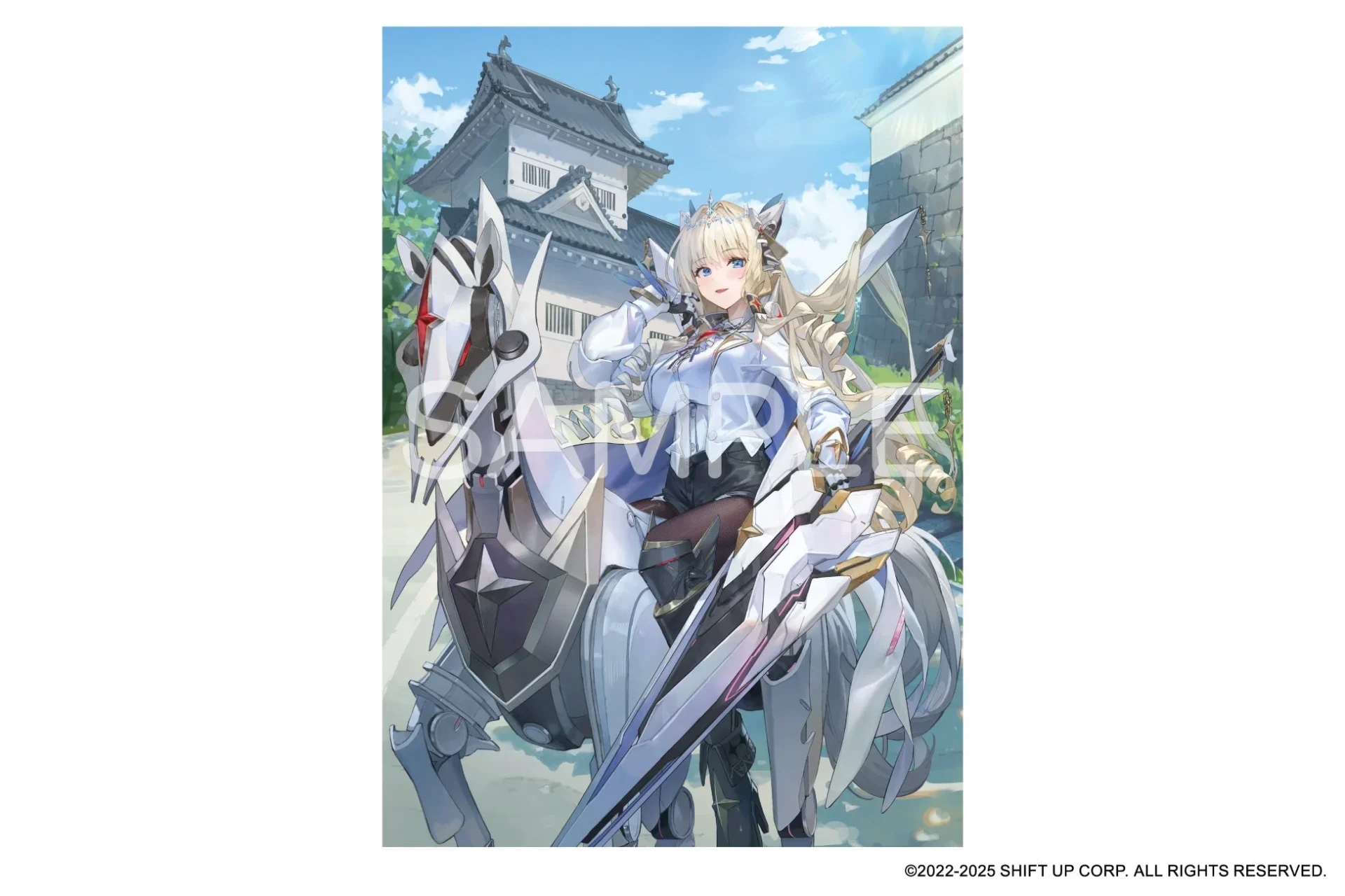 仙台城跡に降り立つクラウンと愛馬トロンべの描き下ろしイラスト