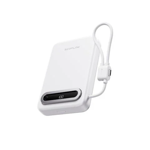 USB-Cケーブル内蔵のEcoFlow RAPID Mag Power Bank（白、別角度）
