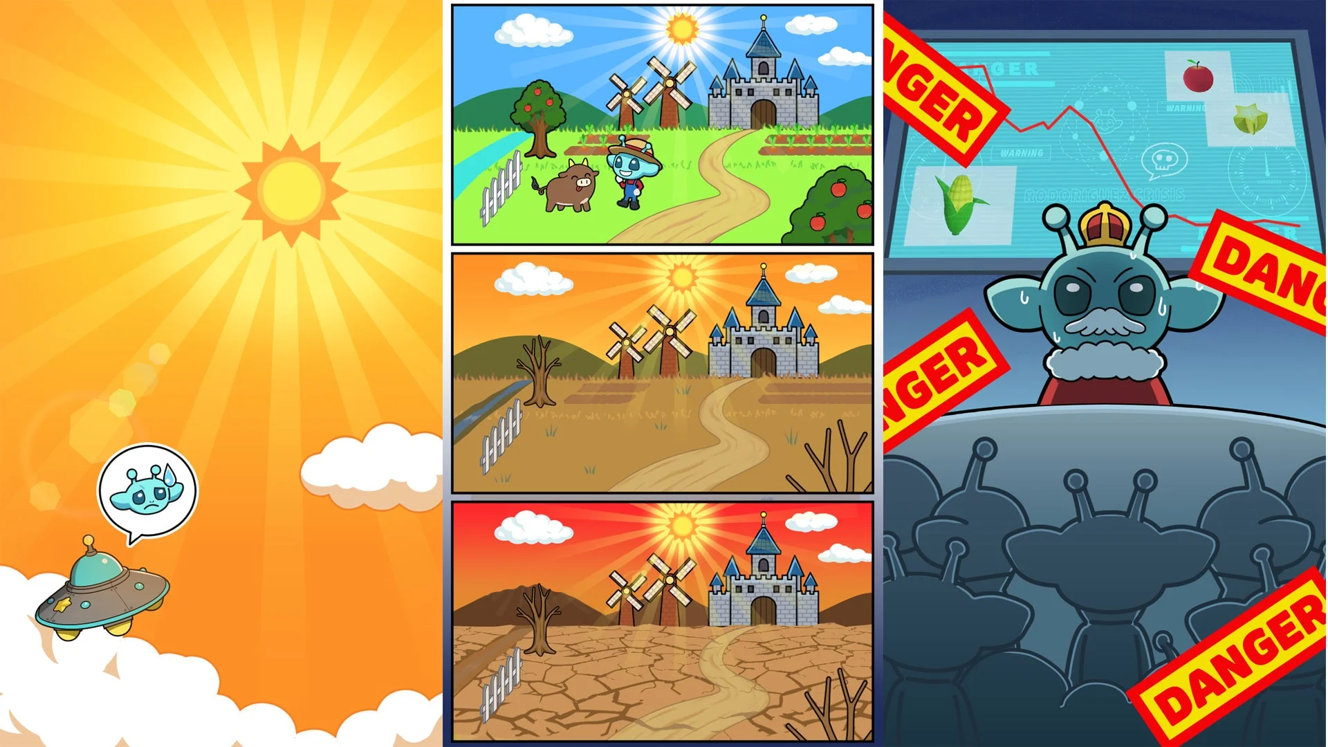 惑星ブーリオの食料危機とルシーダ王がミッションを命じるストーリーイラスト