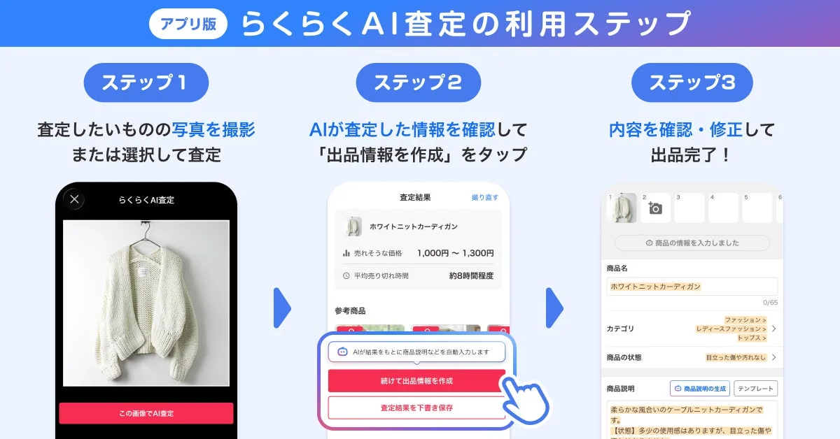 Yahoo!フリマのらくらくAI査定における出品までの3ステップ