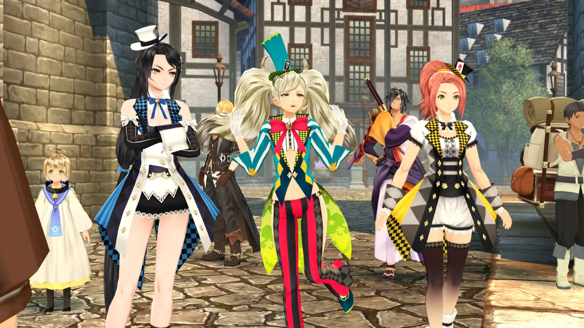 複数のキャラクターが異なるDLC衣装を着ているゲーム画面