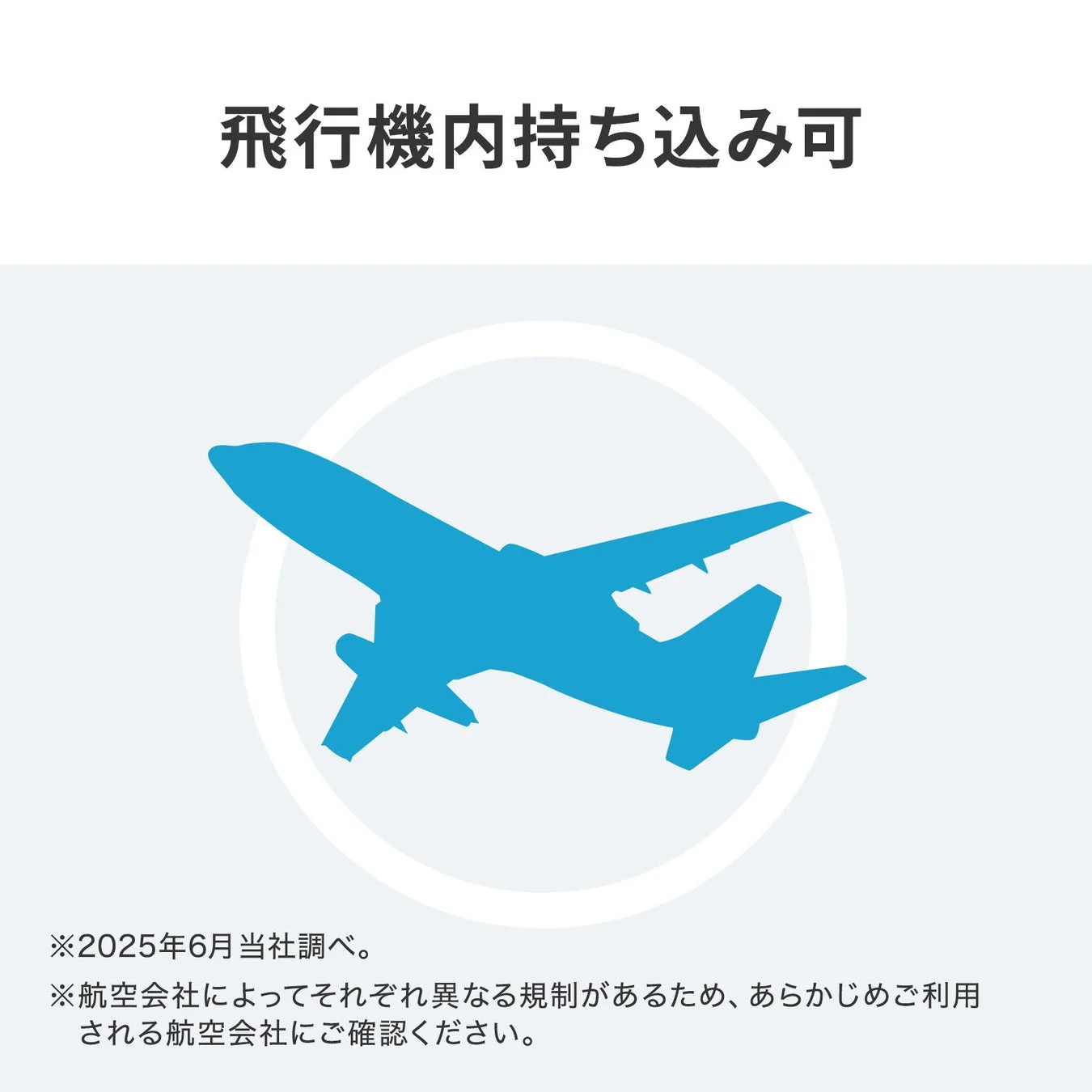 飛行機内持ち込み可能であることを示す航空機のアイコン