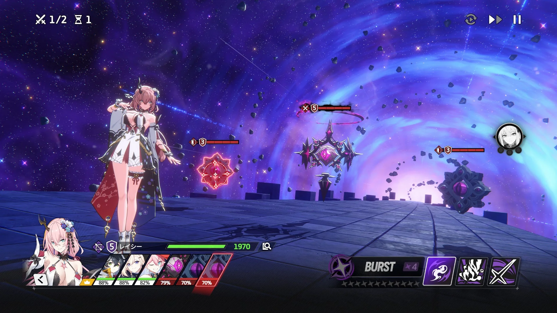 ターン制バトルのゲームプレイ画面