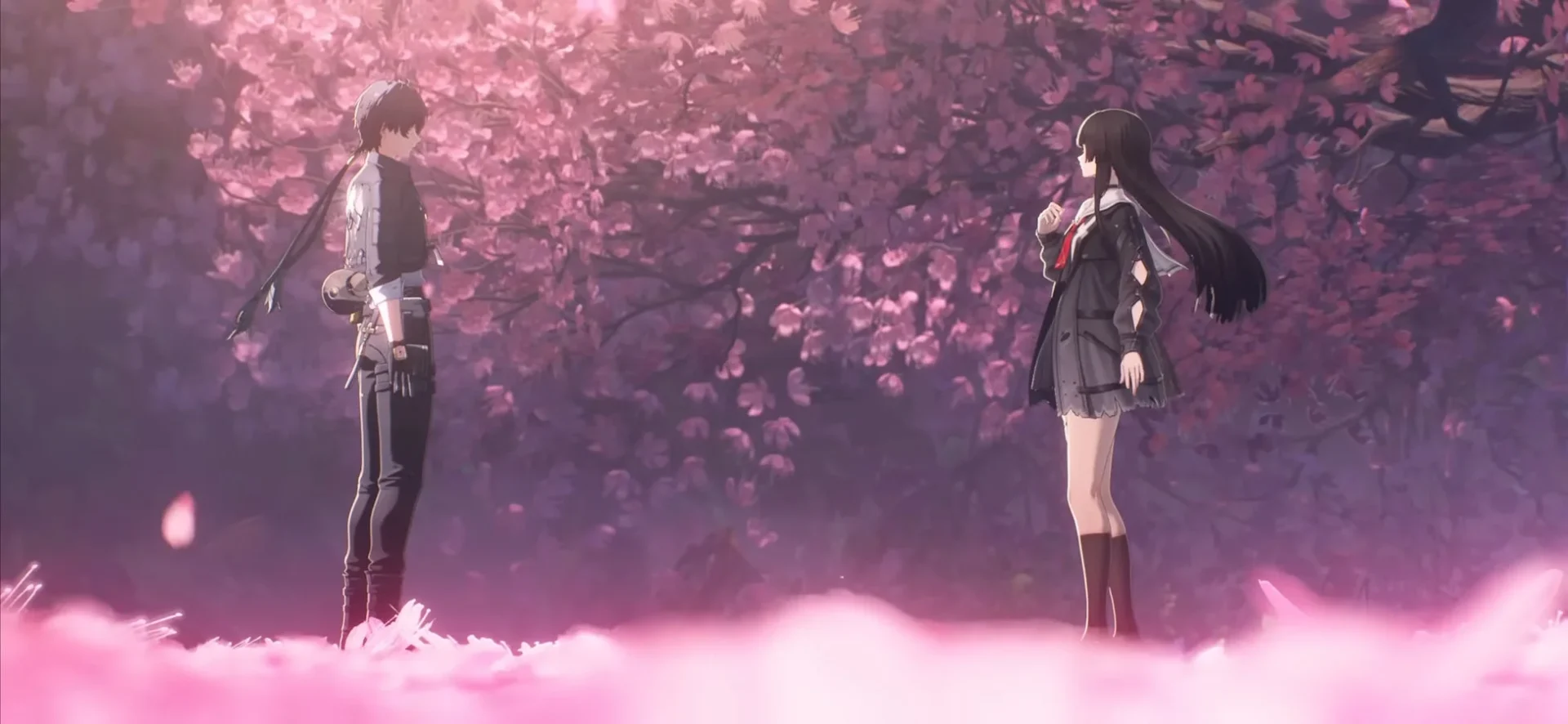 メインストーリー「時の凍りついた街」の桜舞い散るシーン。