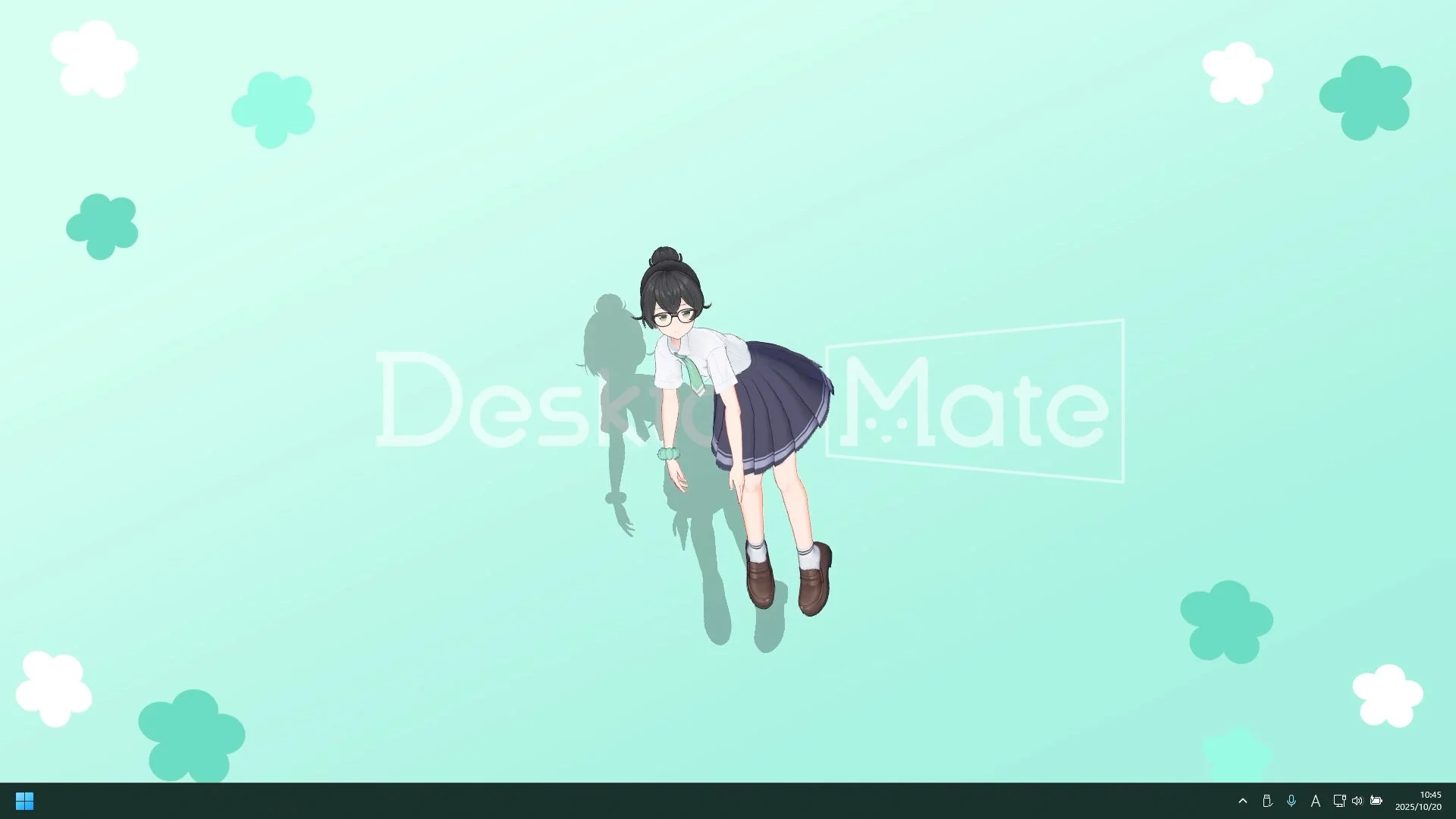Desktop Mate 花隈千冬 夏服がデスクトップ上で屈む様子