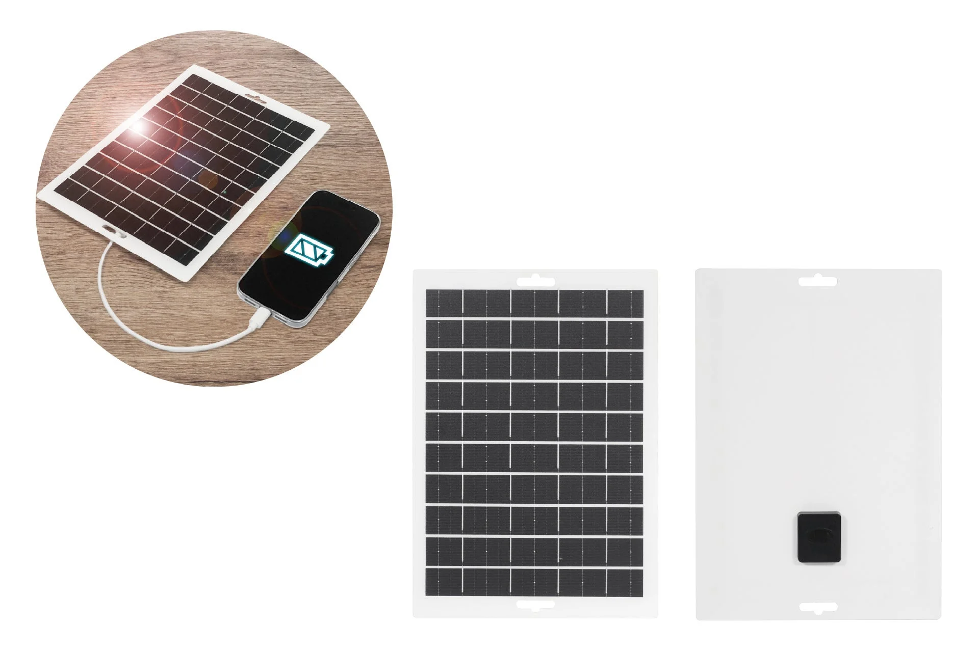 超薄型ソーラーパネル2.5mmによるスマートフォン充電と裏表