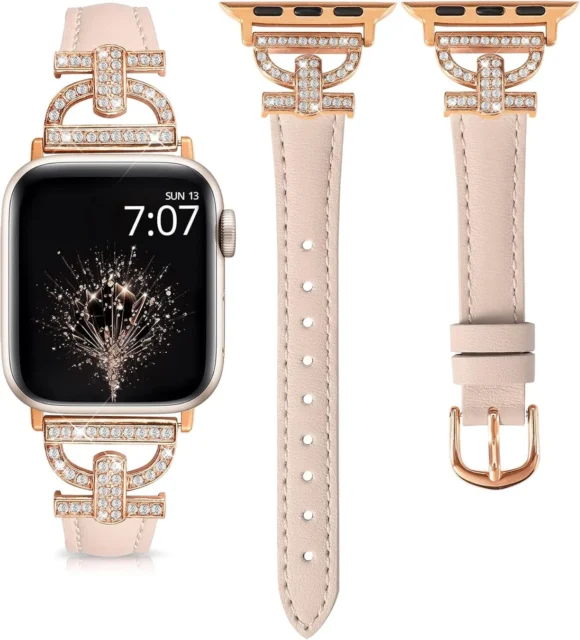 Apple Watchとゴールドのメタル装飾が施されたレザーバンド178