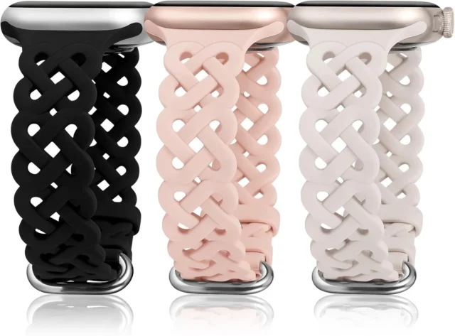 黒、ピンク、白の3色編み込みシリコンバンドセット