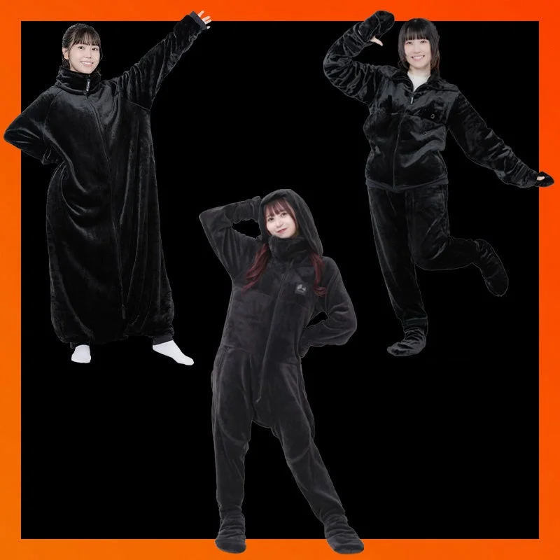 上下つなぎ型やペンギン型など3種類のバウヒュッテのゲーミング着る毛布『ダメ着』