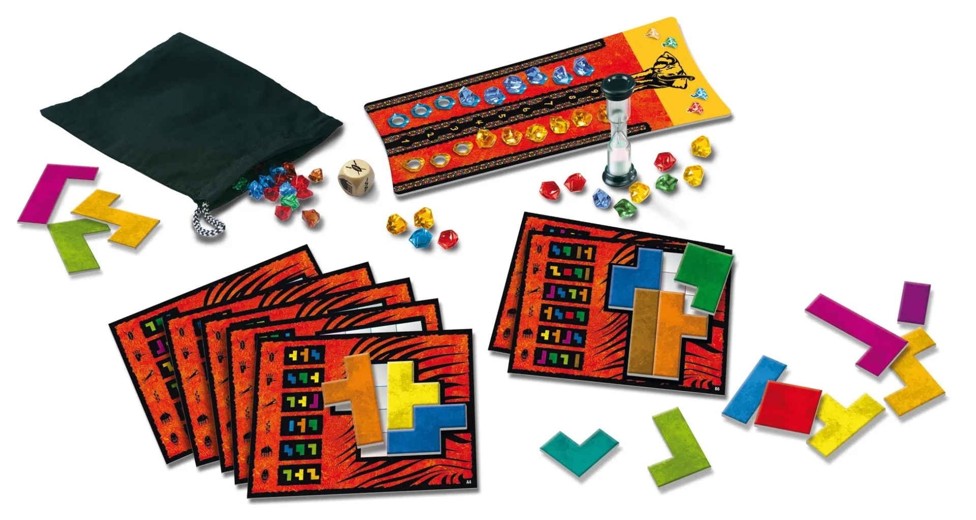 「ウボンゴ スタンダード版」のパズルピースや宝石コマなど内容物一式