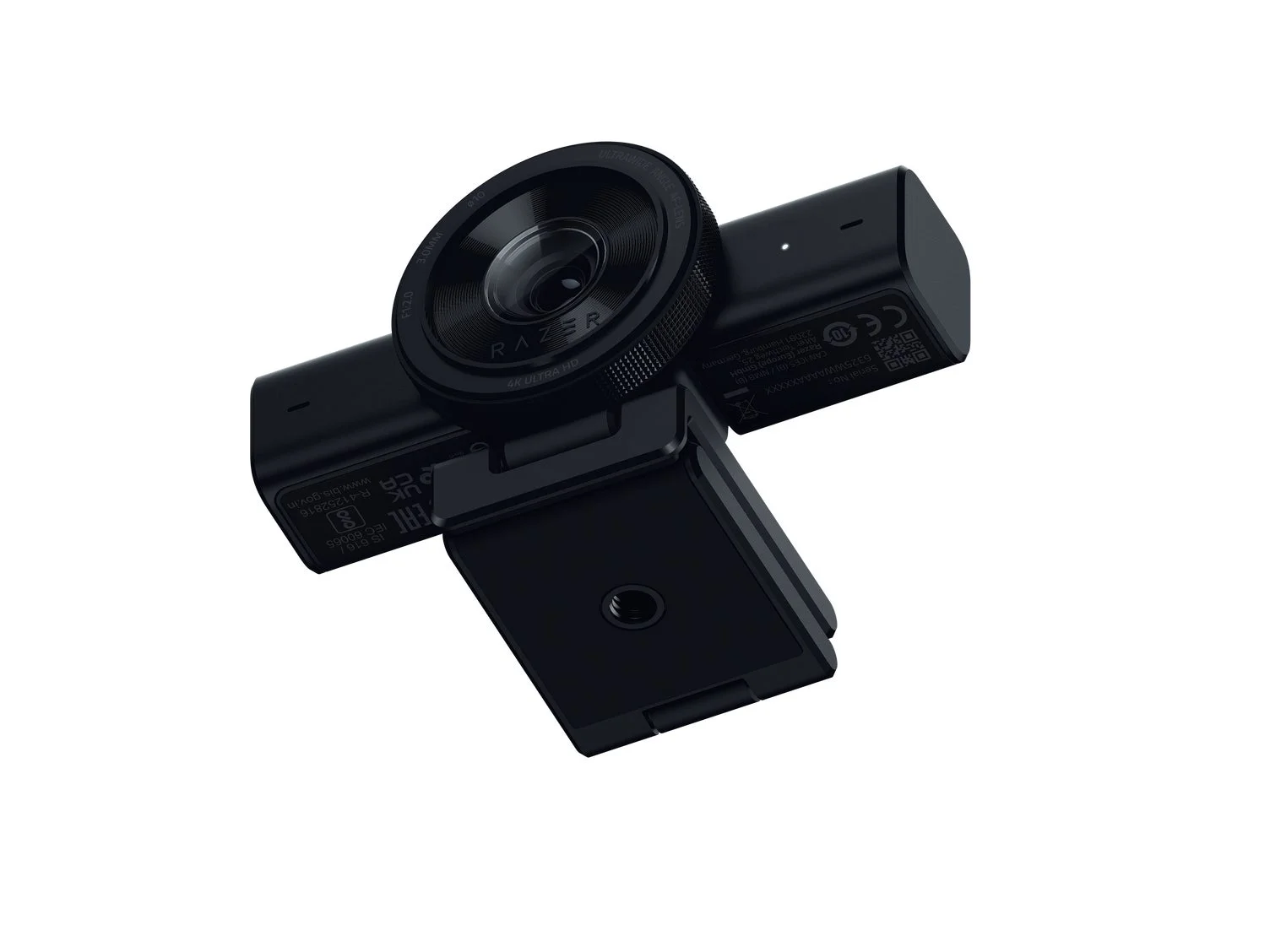 Razer Kiyo V2を斜め上から見た画像。レンズと本体が黒色で統一されている。