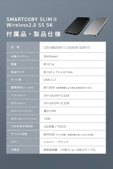 SMARTCOBY SLIM Ⅱ Wireless2.0 SS5Kの製品仕様一覧表