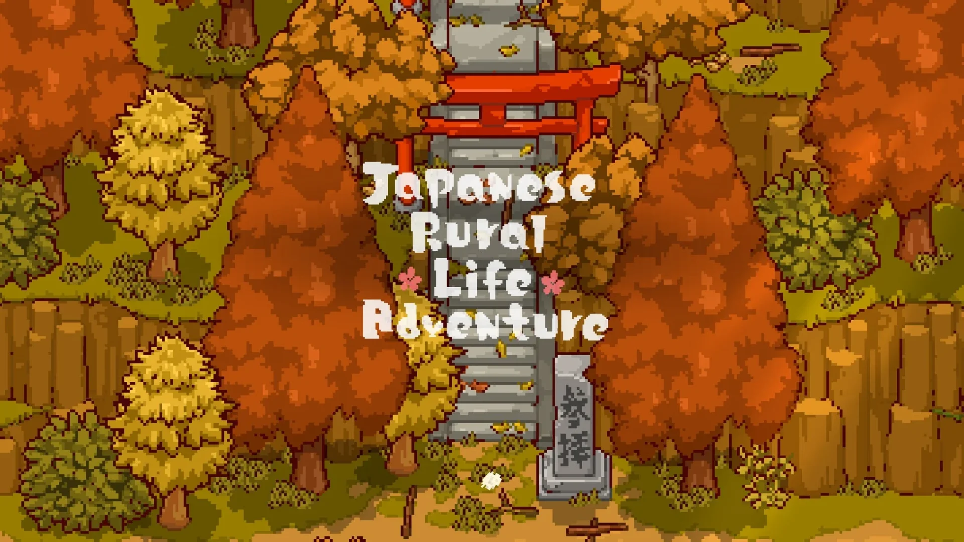 英語タイトル「Japanese Rural Life Adventure」と紅葉の鳥居