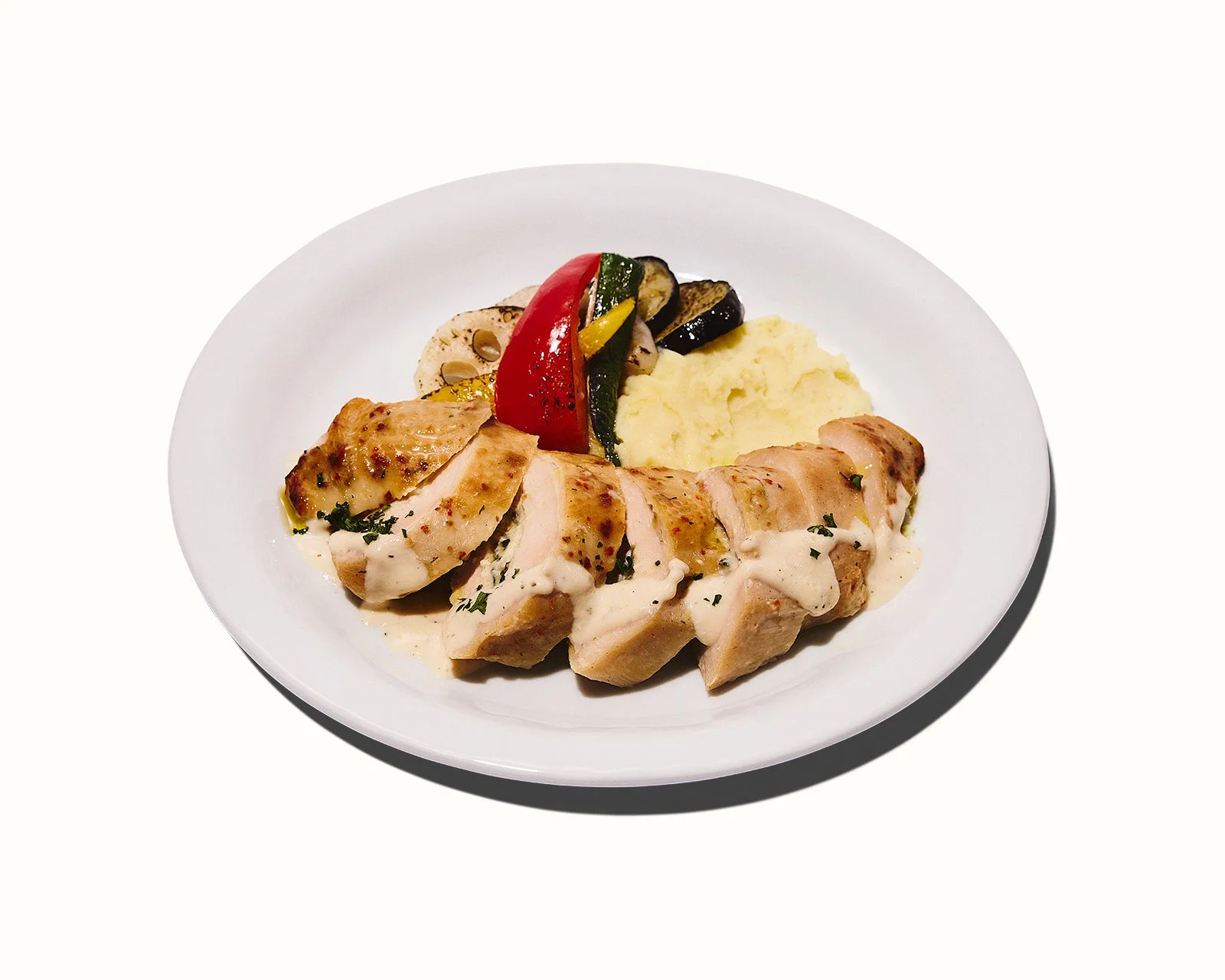 海老ときのこのチーズクリームが入った五穀味鶏胸肉ローストのホリデープレート