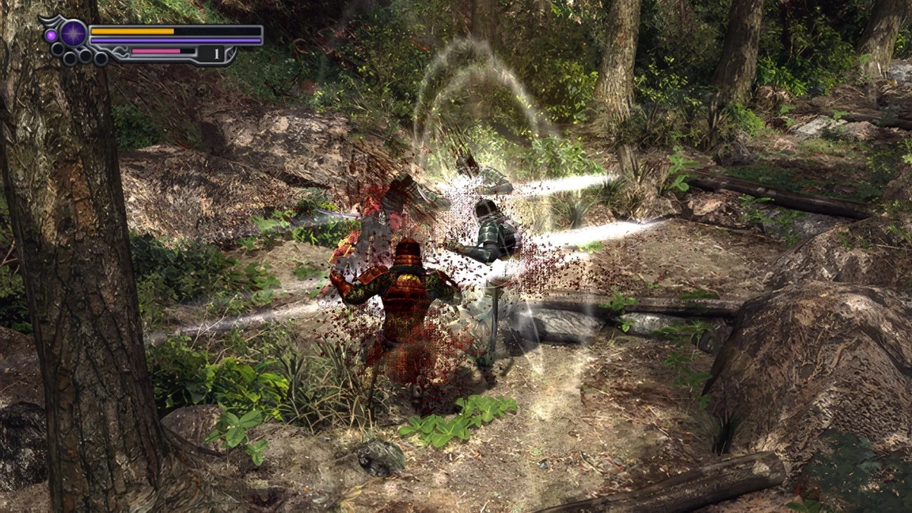 『鬼武者2』の必殺技「一閃」が発動しているゲームプレイ画面