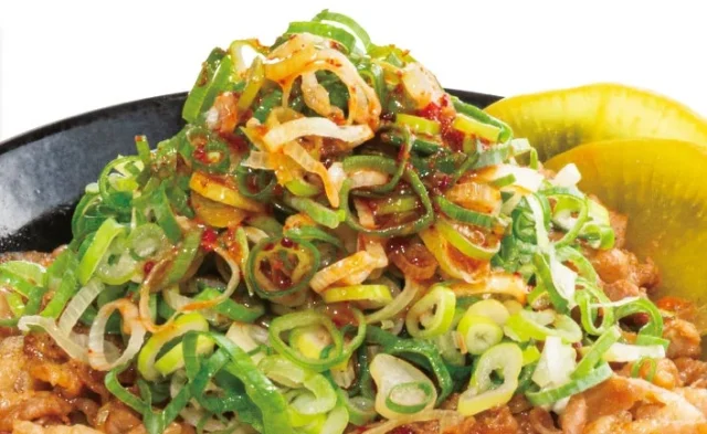 旨辛ネギがトッピングされたすた丼