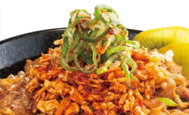 フライド山椒ラー油がトッピングされたすた丼