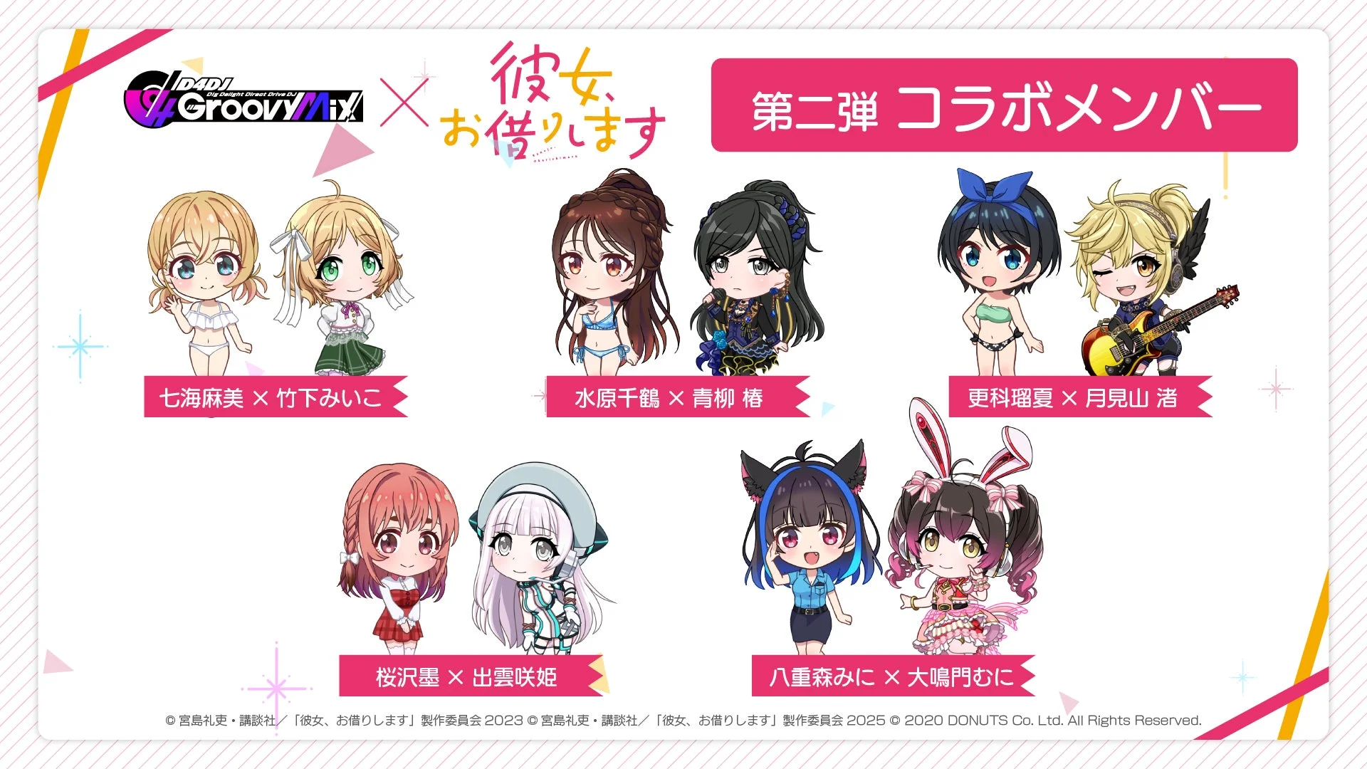 D4DJ Groovy Mixと彼女、お借りしますコラボ第二弾に登場する新メンバーのキャラクターイラスト