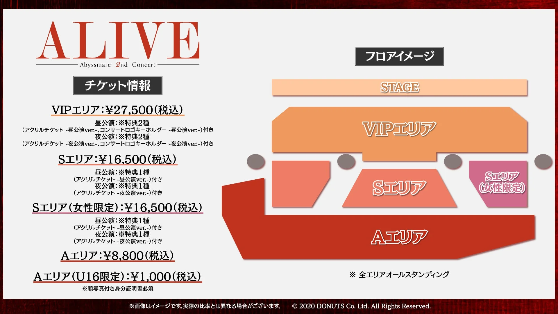 Abyssmare 2nd Concert -ALIVE-のチケット情報と会場フロアのイメージ図