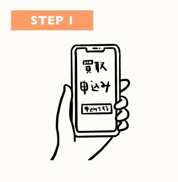 ブックサプライ宅配買取サービスのSTEP1、スマホで申し込みをするイラスト