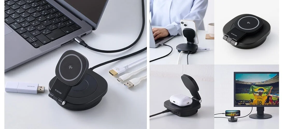 Qi2対応4in1ドッキングステーションの多機能な使用イメージ