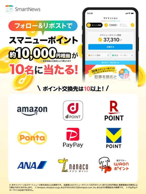 スマニューポイントXキャンペーンと主要交換先サービスロゴ