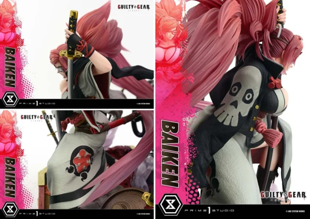 梅喧スタチューの衣装の生地感と髑髏・梅花の柄