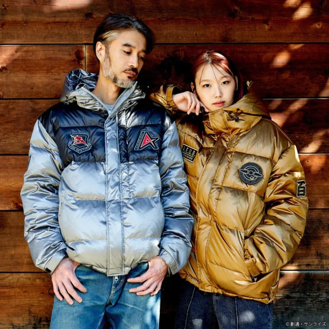 STRICT-G nishikawaアップサイクルダウンジャケット 百式とアムロ・レイモデル着用