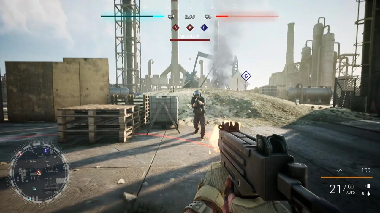 敵兵と銃撃戦を繰り広げるFPS視点のゲーム画面