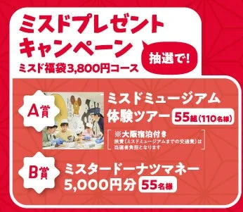 ミスド福袋3,800円コースのプレゼントキャンペーン詳細（ミスドミュージアム体験ツアー、ミスタードーナツマネー）