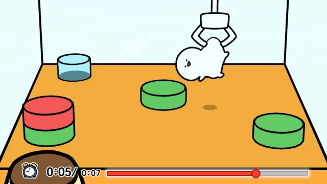 ゲーム画面：お文具さんをつかむプチゲーム