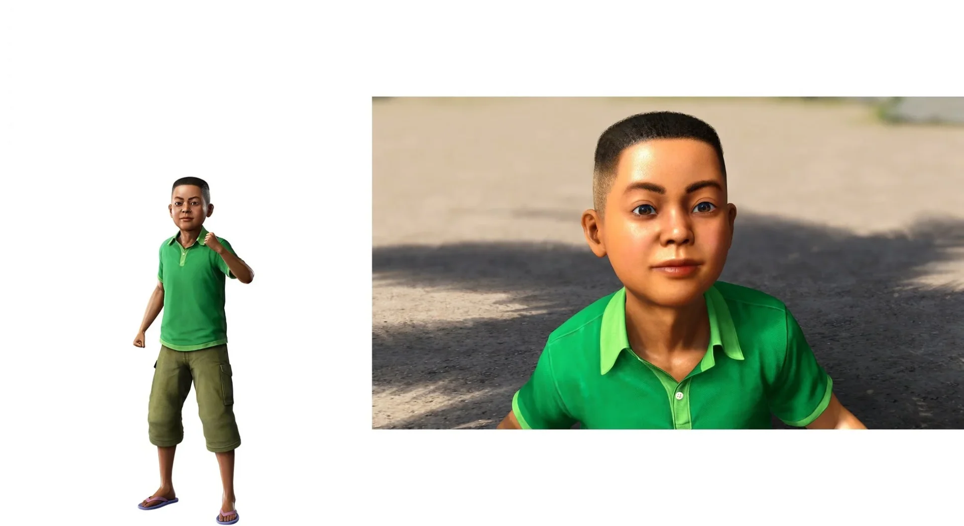 アサガオの子供たちの一人、三雄のキャラクター画像とゲーム画面