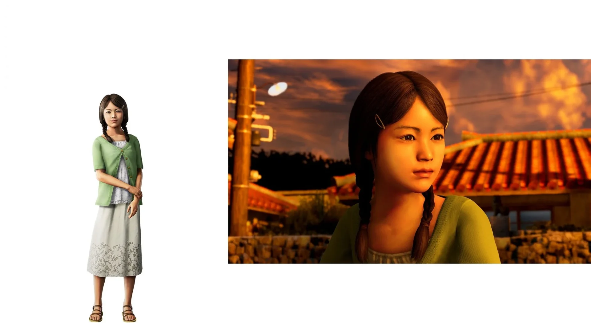 アサガオの子供たちの一人、綾子のキャラクター画像とゲーム画面