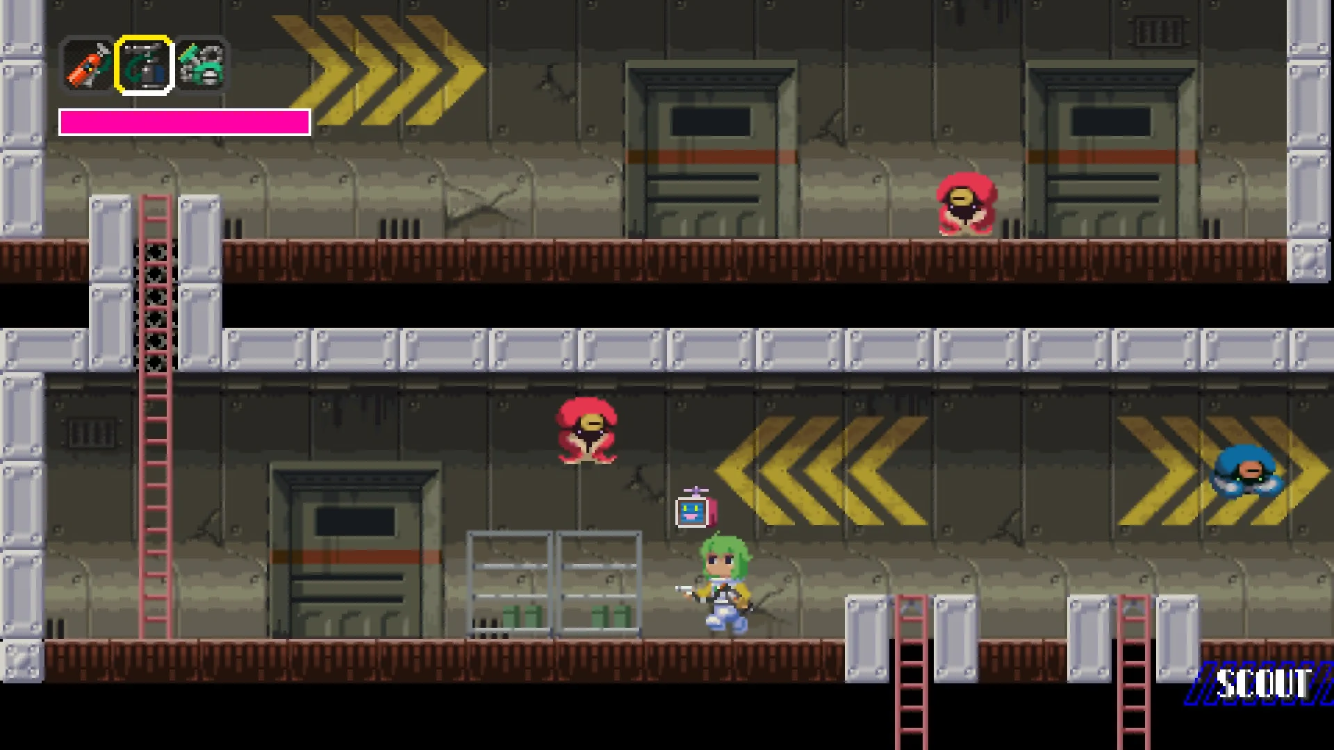 宇宙船「パッチワーク号」の船内を探索するゲーム画面