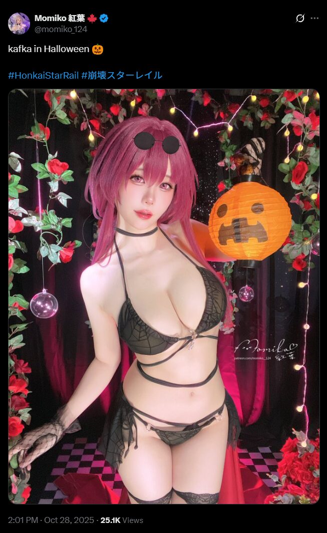 妖艶すぎるハロウィンカフカ！　Momiko紅葉、『崩壊：スターレイル』のセクシーな束縛衣装で魅了