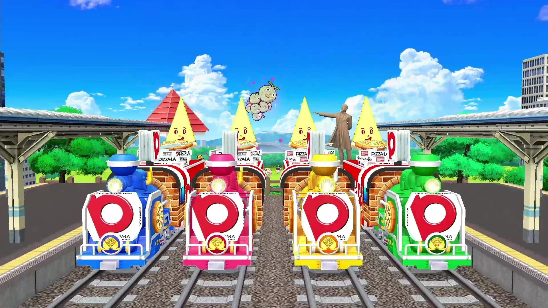桃太郎電鉄２ゲーム画面、ピザーラ仕様のSL「ピザーラお届け号」