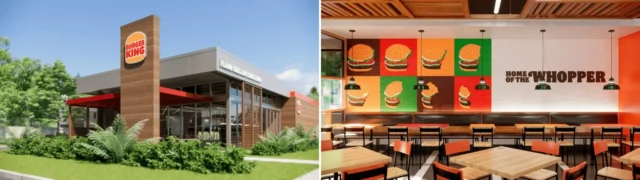 バーガーキングのブランドカラーとコンセプトを反映した店舗デザイン