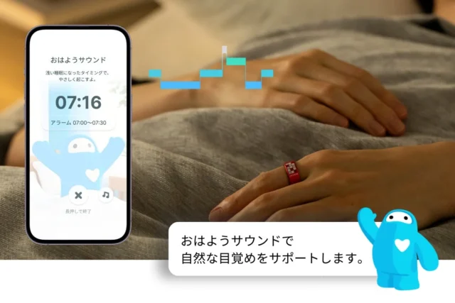 おはようサウンド機能のアプリ画面と使用イメージ