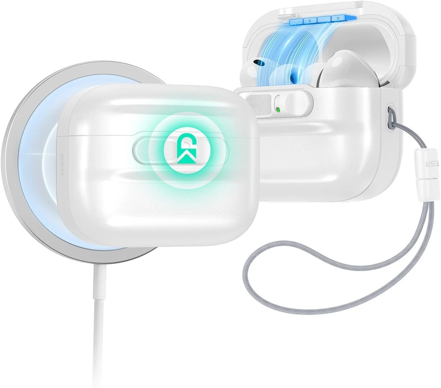 ESR Pulseフリックロック™マグネットケースをMagSafe充電器で充電する様子