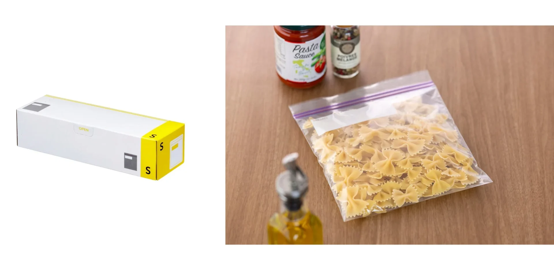 カインズのダブルジッパーバッグSと食材の保存例