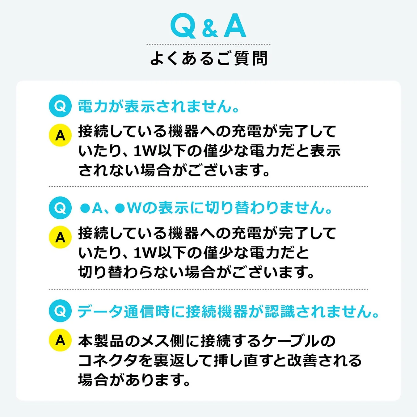 電力表示付きL型Type-C変換アダプタに関するよくある質問と回答