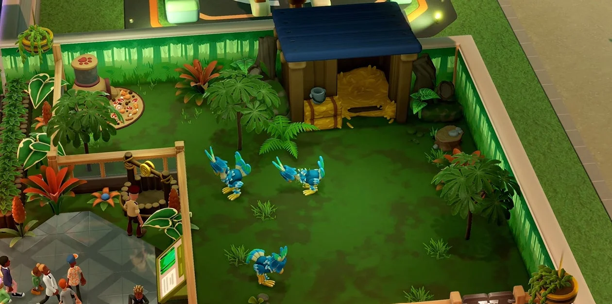 DLC「ズージアム」のゲーム画面。鳥のキャラクターが動き回る生育環境。