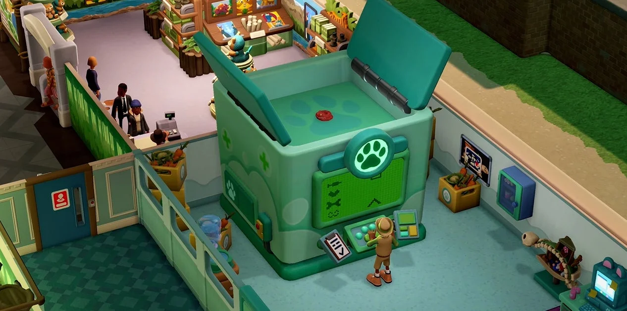 DLC「ズージアム」のゲーム画面。野生動物を治療する処置室の様子。