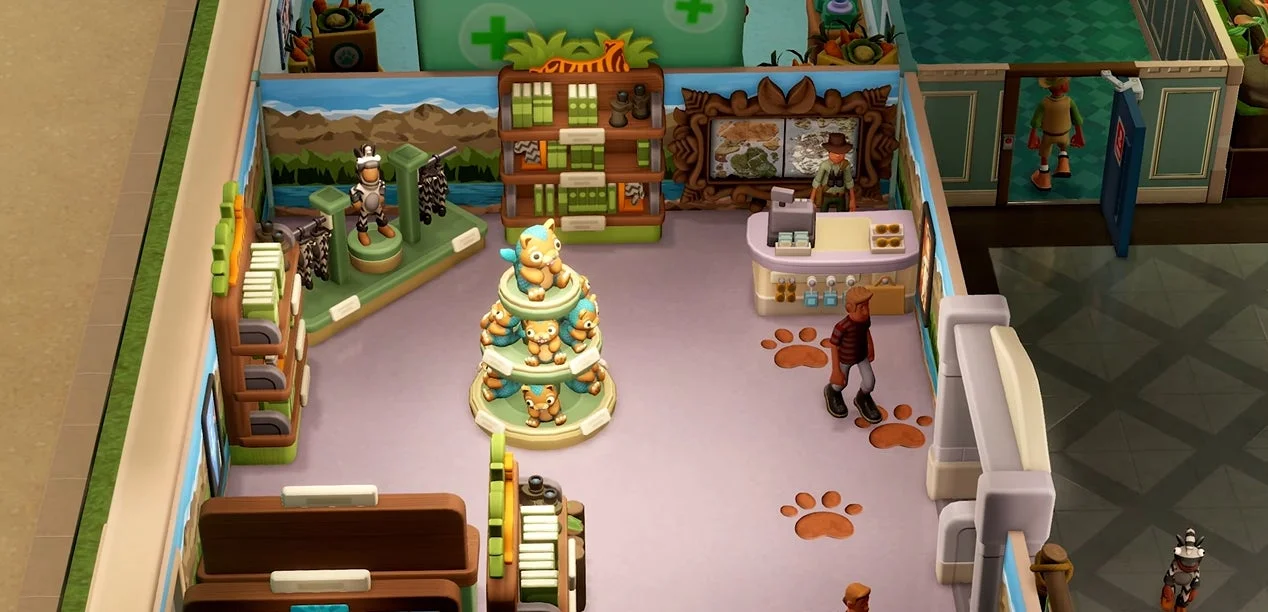 DLC「ズージアム」のゲーム画面。動物をテーマにしたお土産が並ぶショップ。