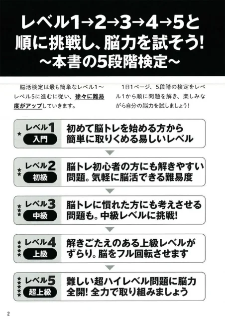 脳活検定ドリルの5段階レベル説明